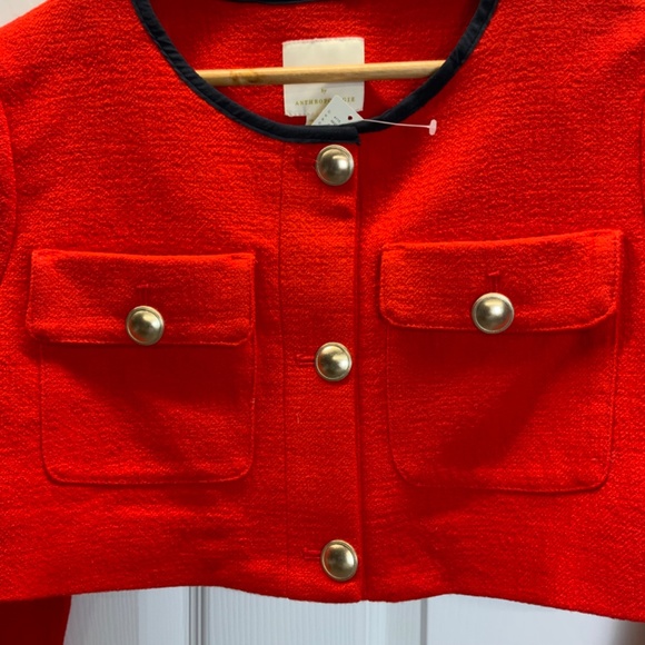 Anthropologie Red Maeve Cropped Shrunken Tweed Jacket Blazer - Picture 9 of 16
